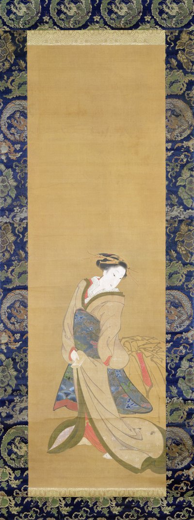 An Elegant Woman in a Blue Obi by Hotei Gosei